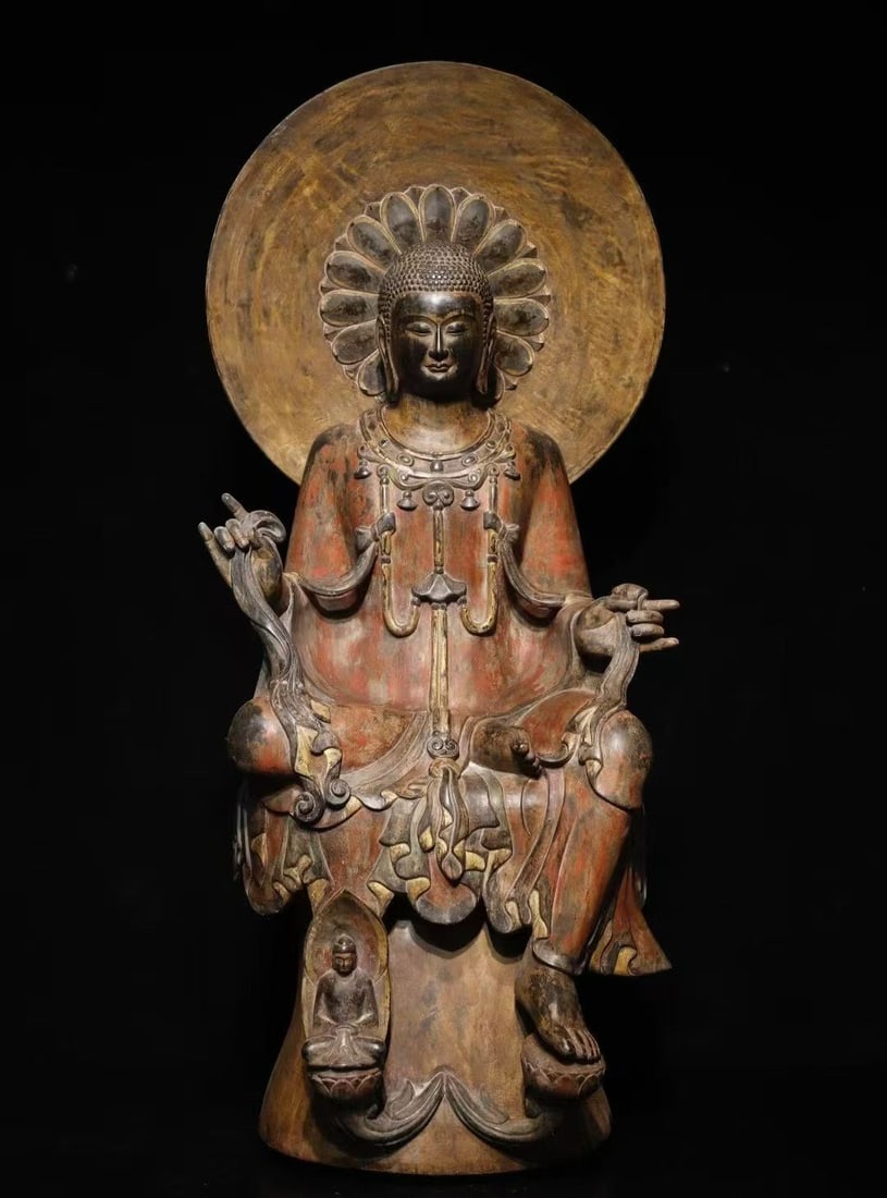 A Northern Qi bluestone painted Buddha: Northern Qi bluestone painted Buddha SIZE: H:140cm W:64cm T:60cm (The Dimensions Of All Batches Are Manually Measured.If You Need More Detailed Information, Please Contact Our Customer Service Before 