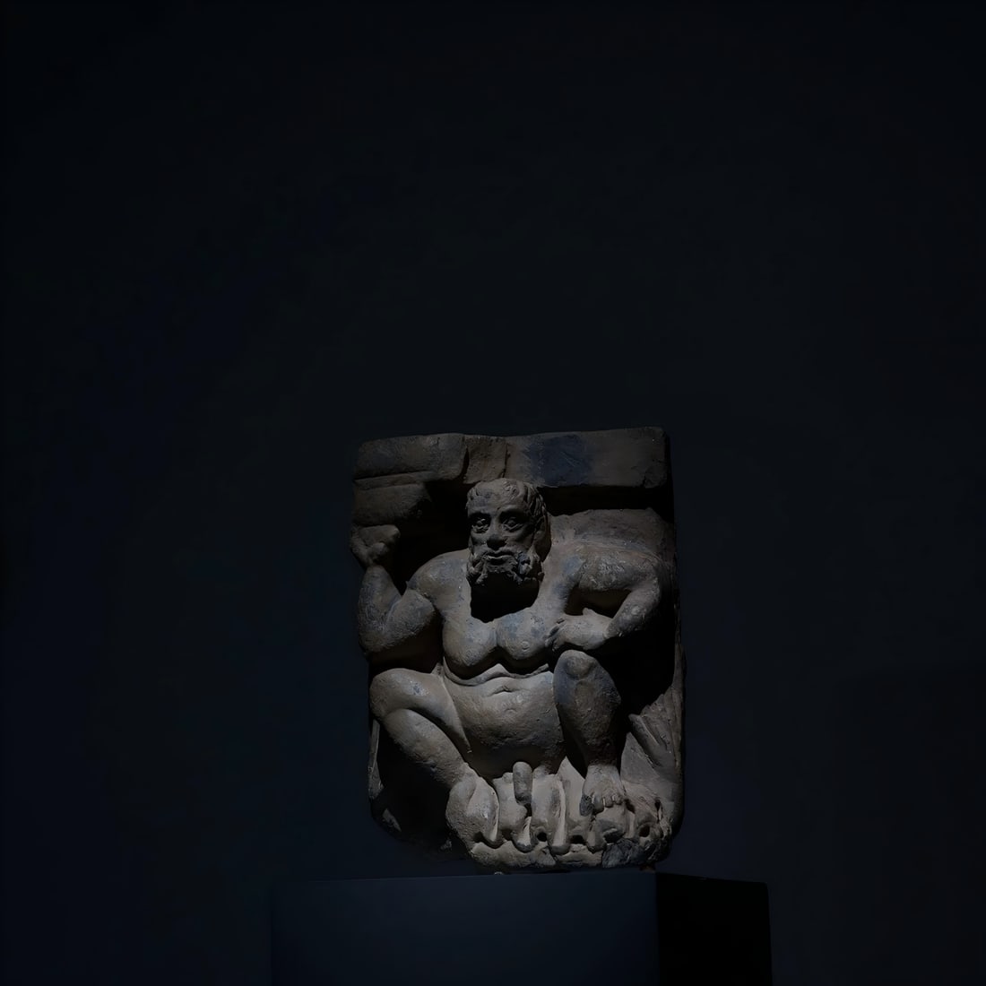 A Gandhara stone carving Atlas from the 2nd to 5th centuries AD: Gandhara stone carving Atlas The red line part of the painting has been knocked off in a long history and repaired after sticking SIZE: W:17cm H:23cm (The Dimensions Of All Batches Are Manually Measur
