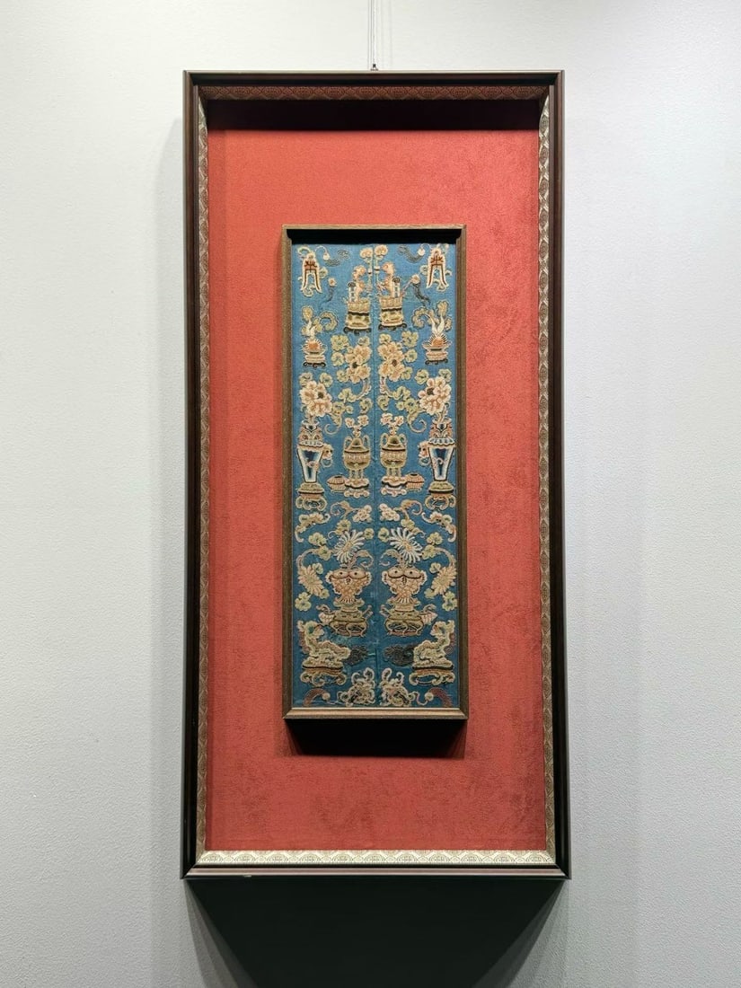 A Qing Dynasty Su embroidery seed embroidery Bogu picture: Qing Dynasty Su embroidery seed embroidery Bogu picture SIZE: 83x40cm (The Dimensions Of All Batches Are Manually Measured.If You Need More Detailed Information, Please Contact Our Customer Service Be