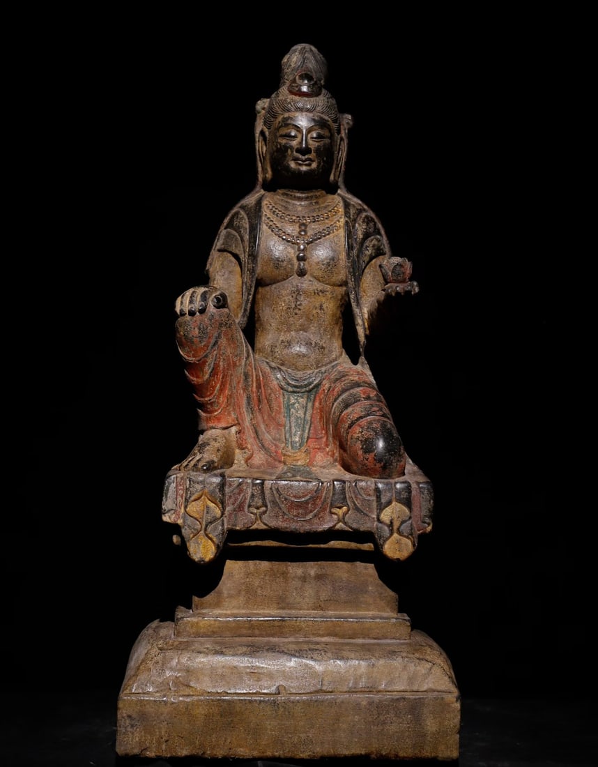A Tang Dynasty bluestone painted bodhisattva: Tang Dynasty bluestone painted bodhisattva SIZE: H:73cm W:32cm T:24cm (The Dimensions Of All Batches Are Manually Measured.If You Need More Detailed Information, Please Contact Our Customer Service Be