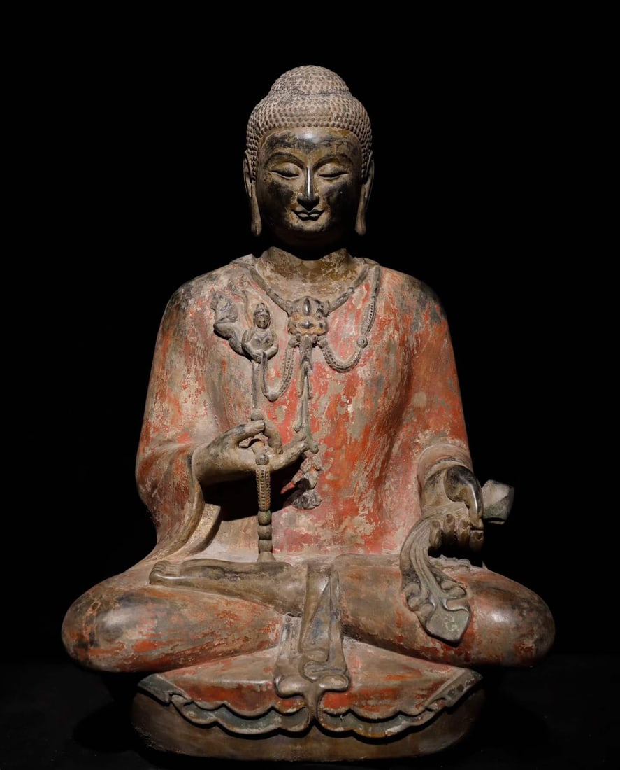 A Northern Qi bluestone painted Buddha statue (1 of 9)