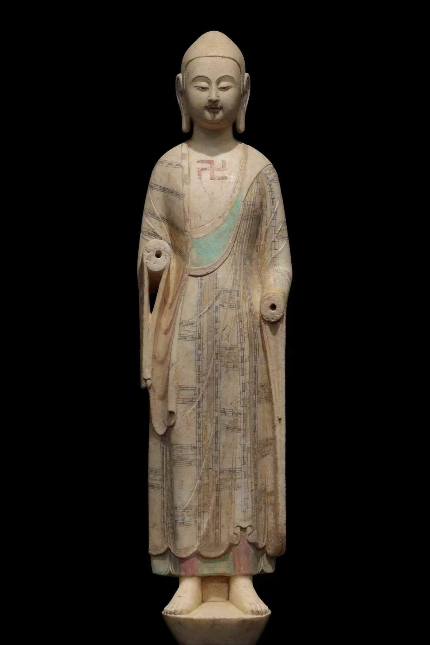 A Northern Qi white jade statue of Shakyamuni: Northern Qi white jade Shakyamuni statue SIZE: H:66cm (The Dimensions Of All Batches Are Manually Measured.If You Need More Detailed Information, Please Contact Our Customer Service Before Bidding.)