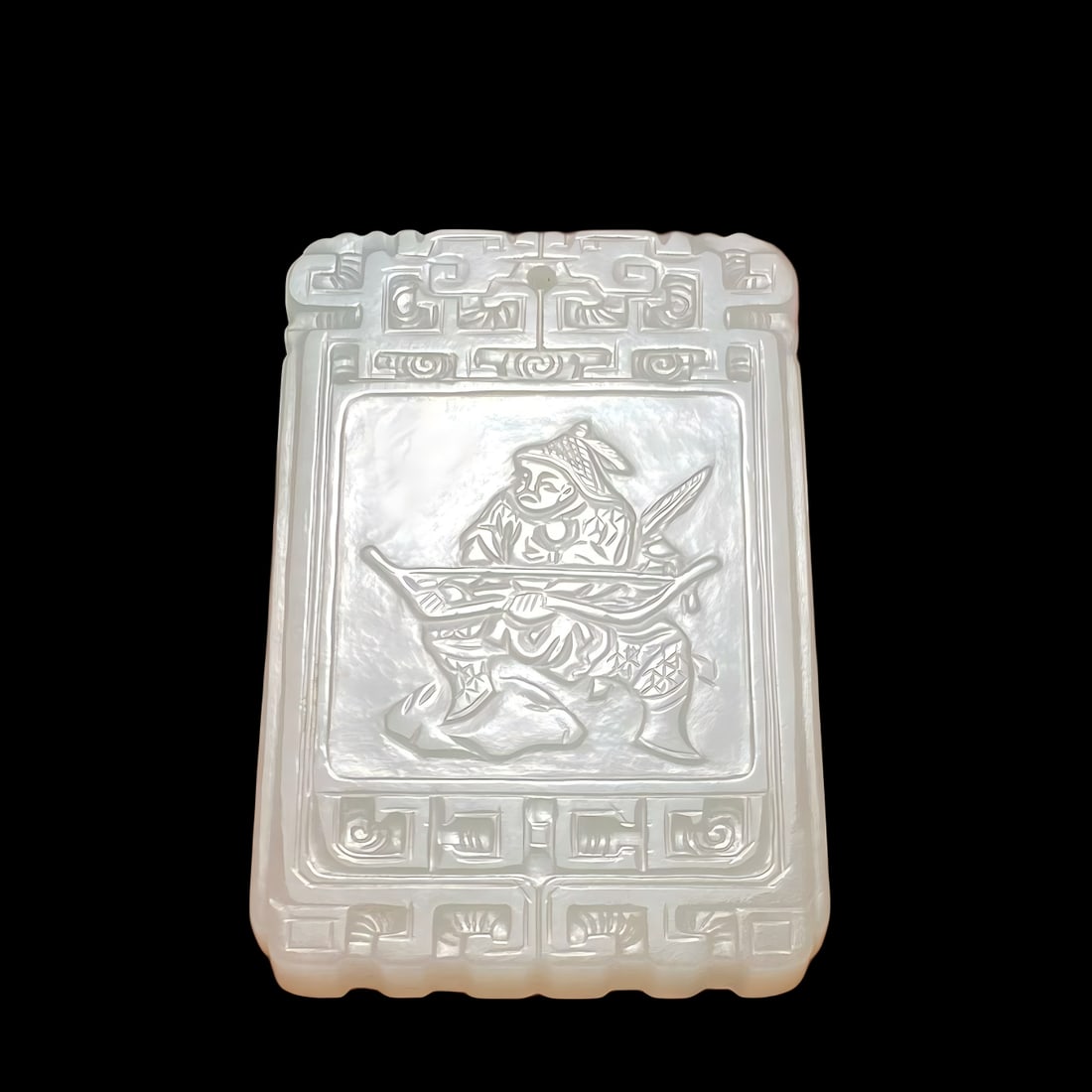 A piece of Qing Qianlong Hetian jade seed material white jade flower Mulan Zigang brand: Qing Qianlong Hetian jade seed material white jade flower Mulan Zigang brand is in the form of a rectangular plate, made of thick material, carved with high-quality Khotan seed jade, the jade is conde
