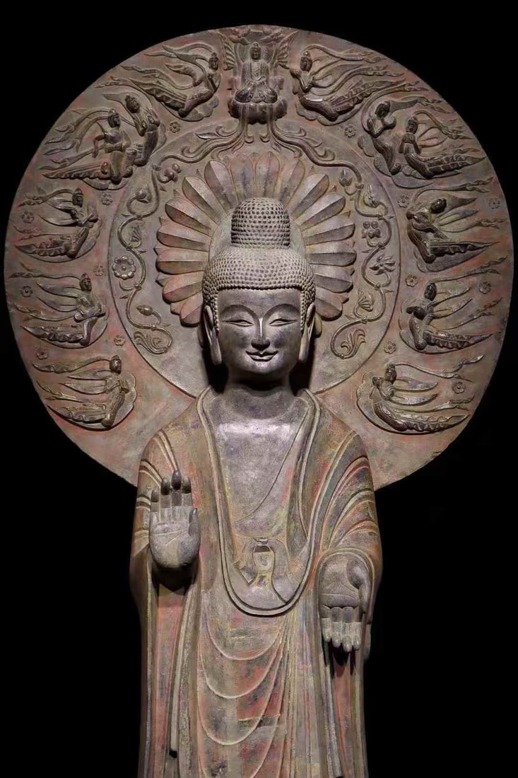A Da Wei backlit painted Buddha statue - 4