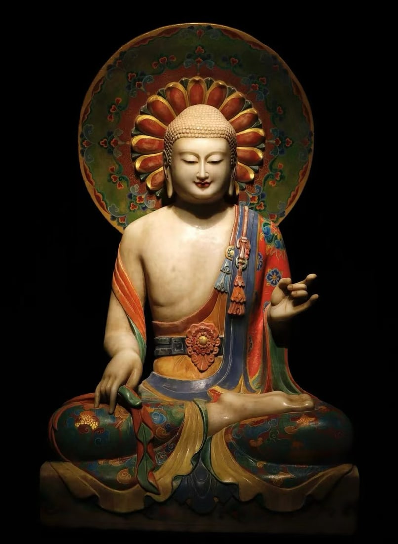 A Tang Dynasty white jade painted Buddha (1 of 9)