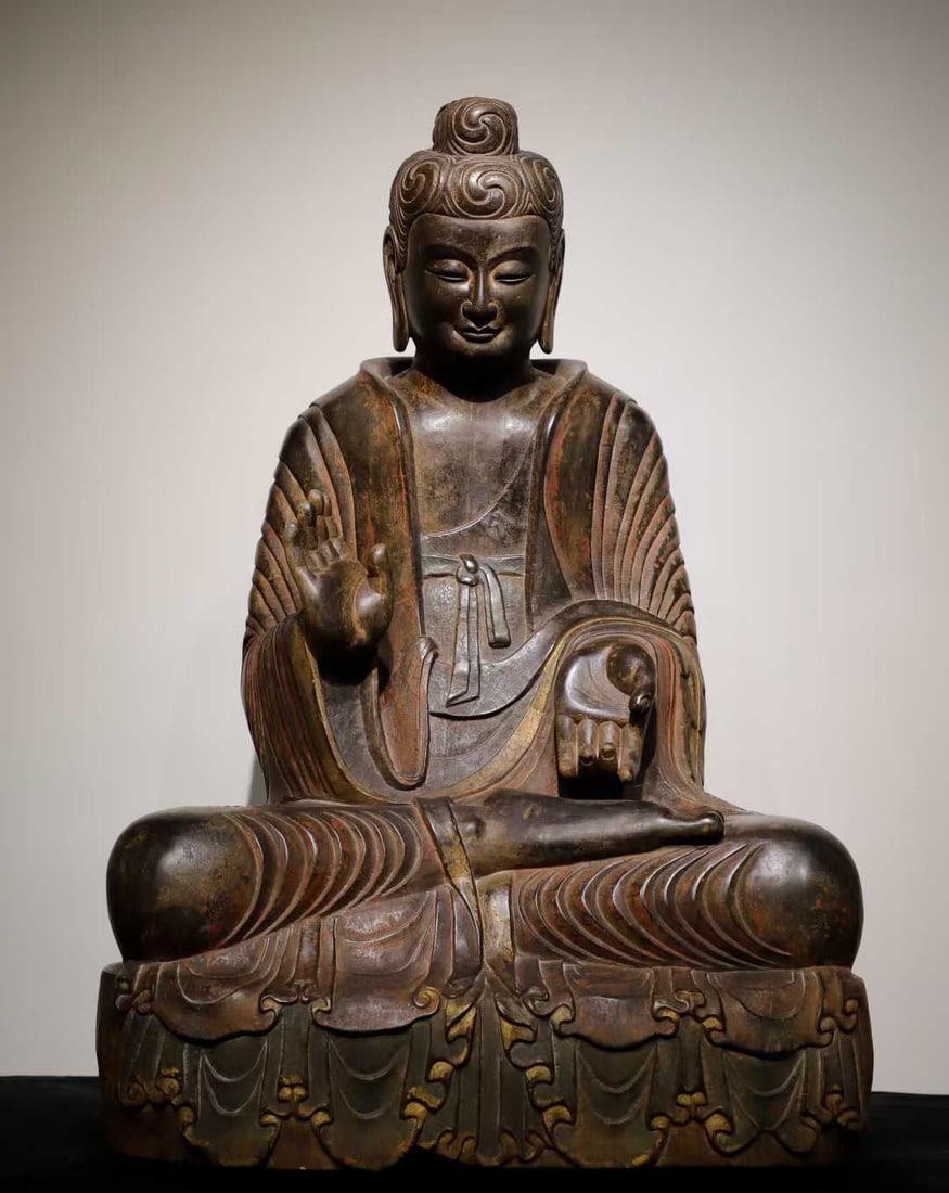 A Northern Wei Dynasty bluestone painted Buddha: Northern Wei Dynasty bluestone painted Buddha SIZE: H: 1 m W: 63cm T: 48cm (The Dimensions Of All Batches Are Manually Measured.If You Need More Detailed Information, Please Contact Our Customer Servi