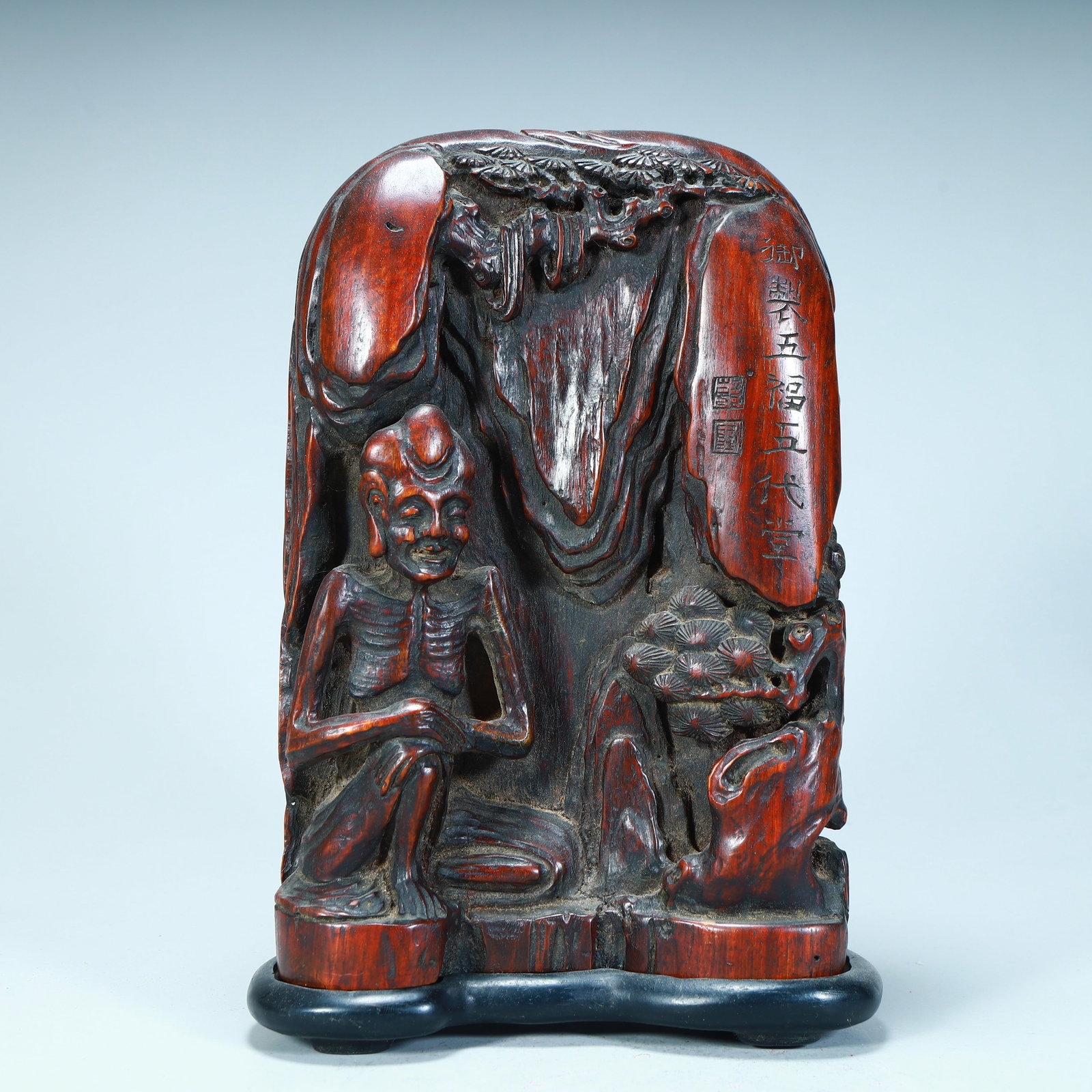 A Qing Dynasty agarwood carving Luohan Shanzi ornament: Qing Dynasty agarwood carving Luohan Shanzi ornament SIZE: H:24cm L:16cm W:7.5cm W:1.2kg (The Dimensions Of All Batches Are Manually Measured.If You Need More Detailed Information, Please Contact Our 
