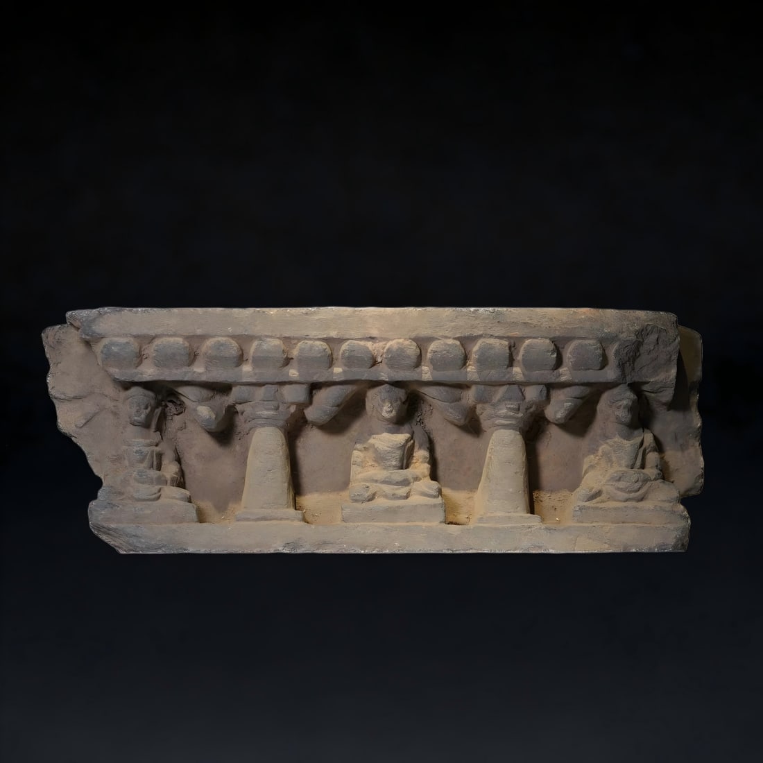 A Gandhara stone ornament of gray schist from the 2nd to the 5th centuries AD with three Buddhas (1 of 7)