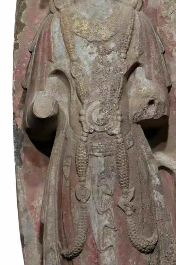 A large Wei back screen with three Buddha statues - 5