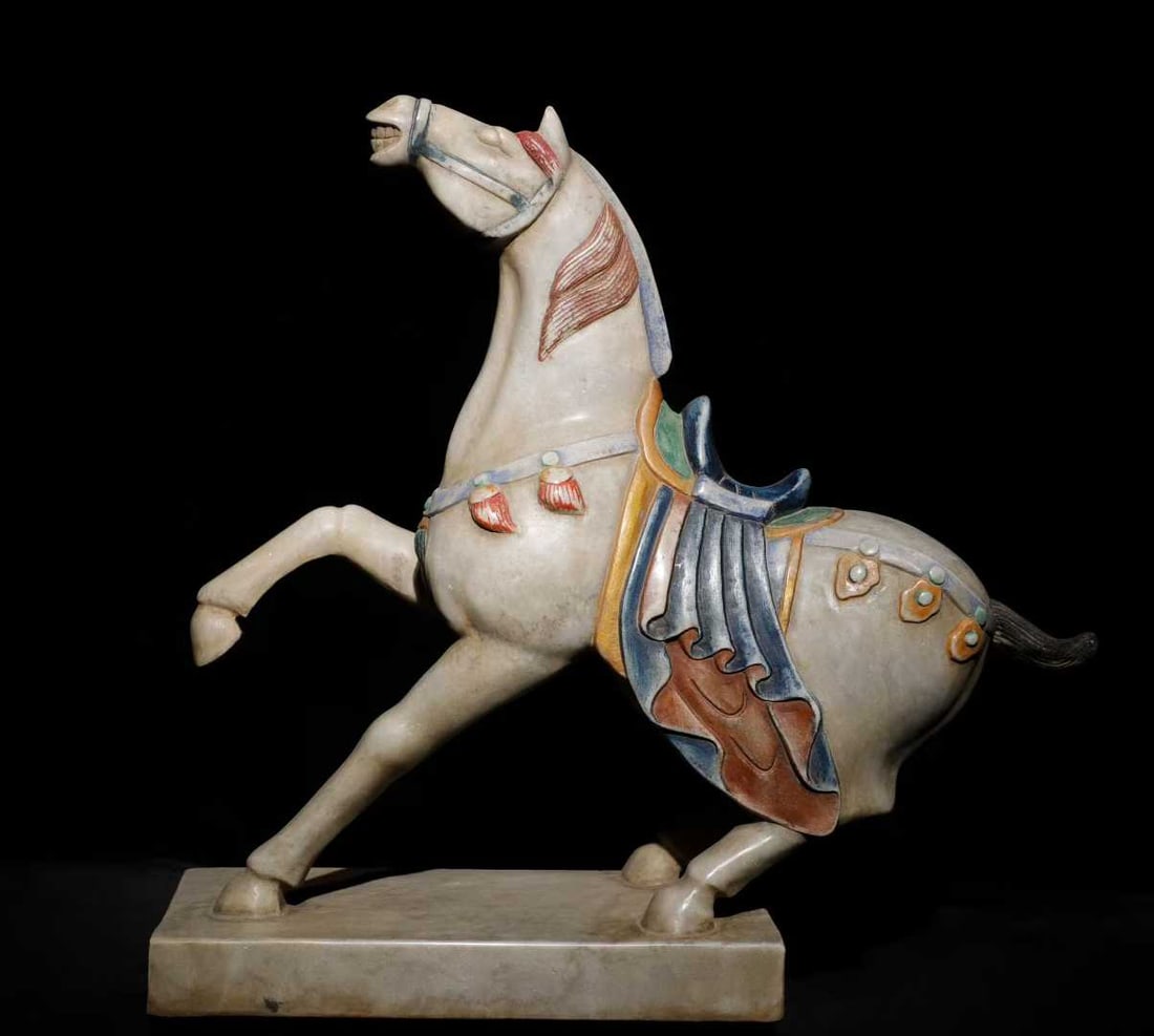 A Tang Dynasty white jade painted horse (1 of 7)