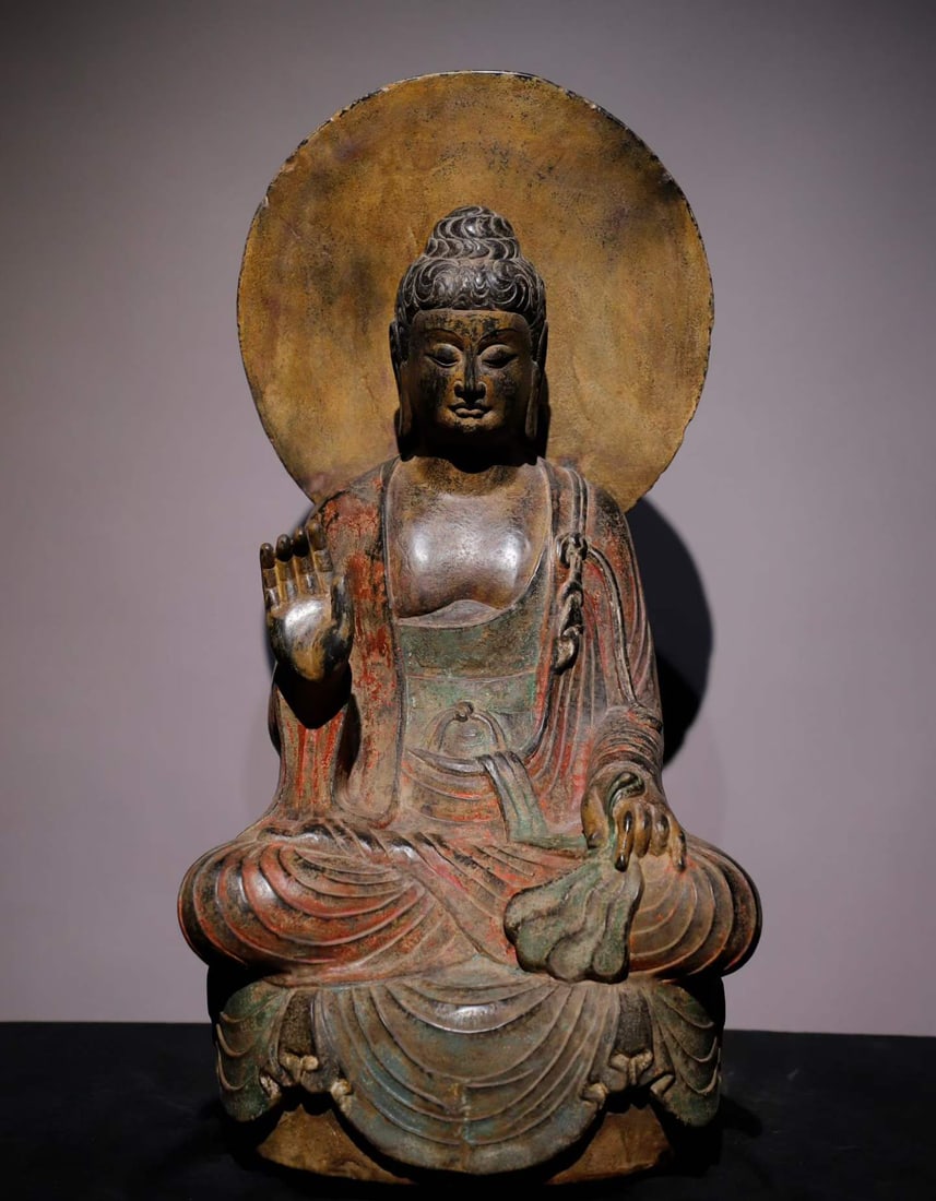 A Tang Dynasty bluestone painted Buddha statue (1 of 9)