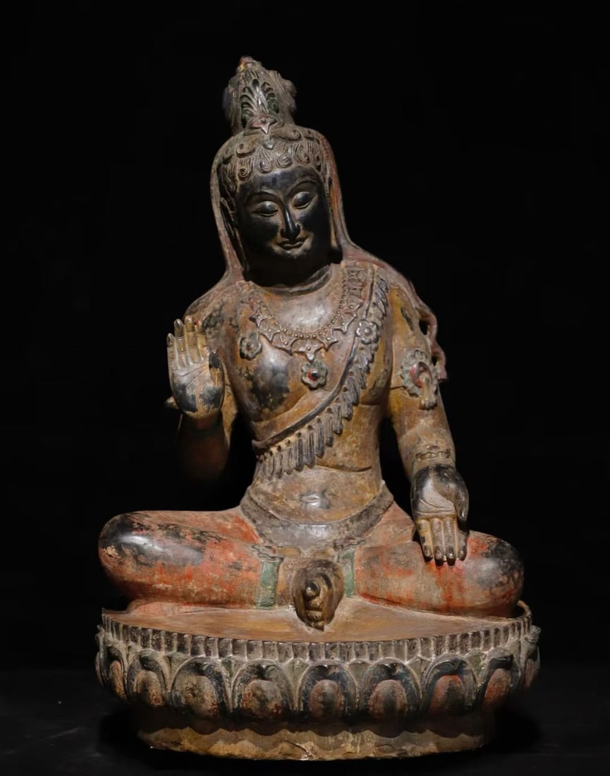 A piece of Tang Dynasty bluestone painted Guanyin (1 of 9)