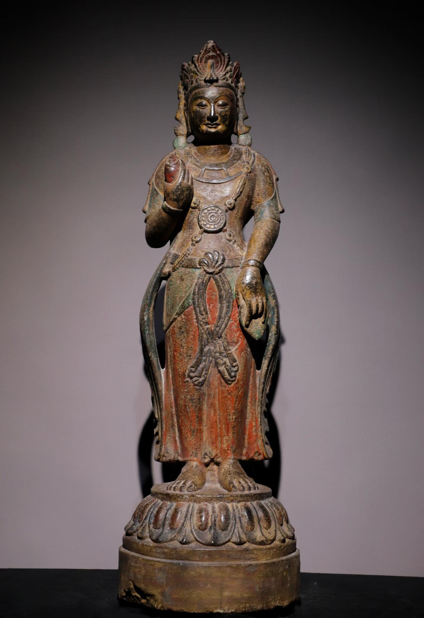 A piece of Northern Qi bluestone painting station Guanyin: Northern Qi bluestone painting station Guanyin SIZE: H:92cm W:33cm T:28cm (The Dimensions Of All Batches Are Manually Measured.If You Need More Detailed Information, Please Contact Our Customer Servic