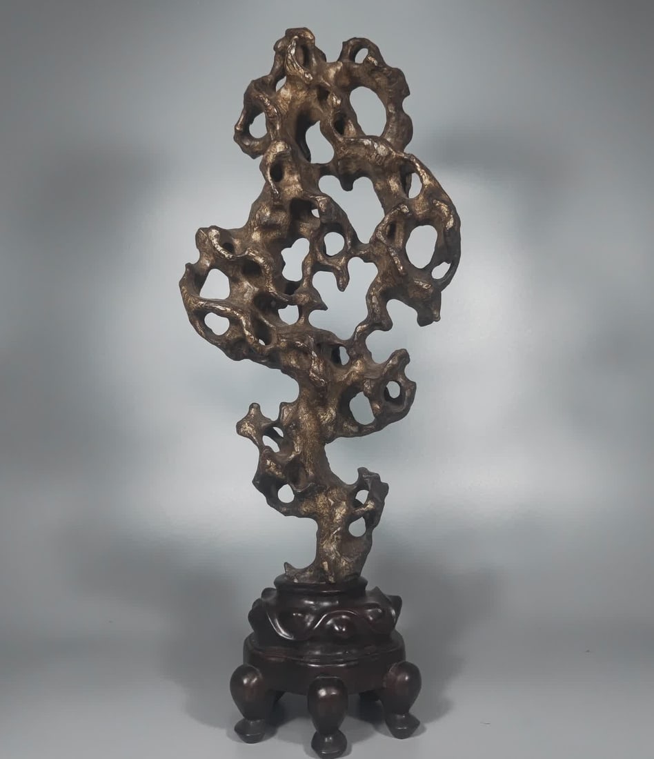 A Qing Dynasty Taihu Shishanzi study ornament: Qing Dynasty classical Taihu Lake Shishanzi study ornament SIZE: With base H: 56cm W: 23cm T: 15cm W: 6.2kg (The Dimensions Of All Batches Are Manually Measured.If You Need More Detailed Information, 