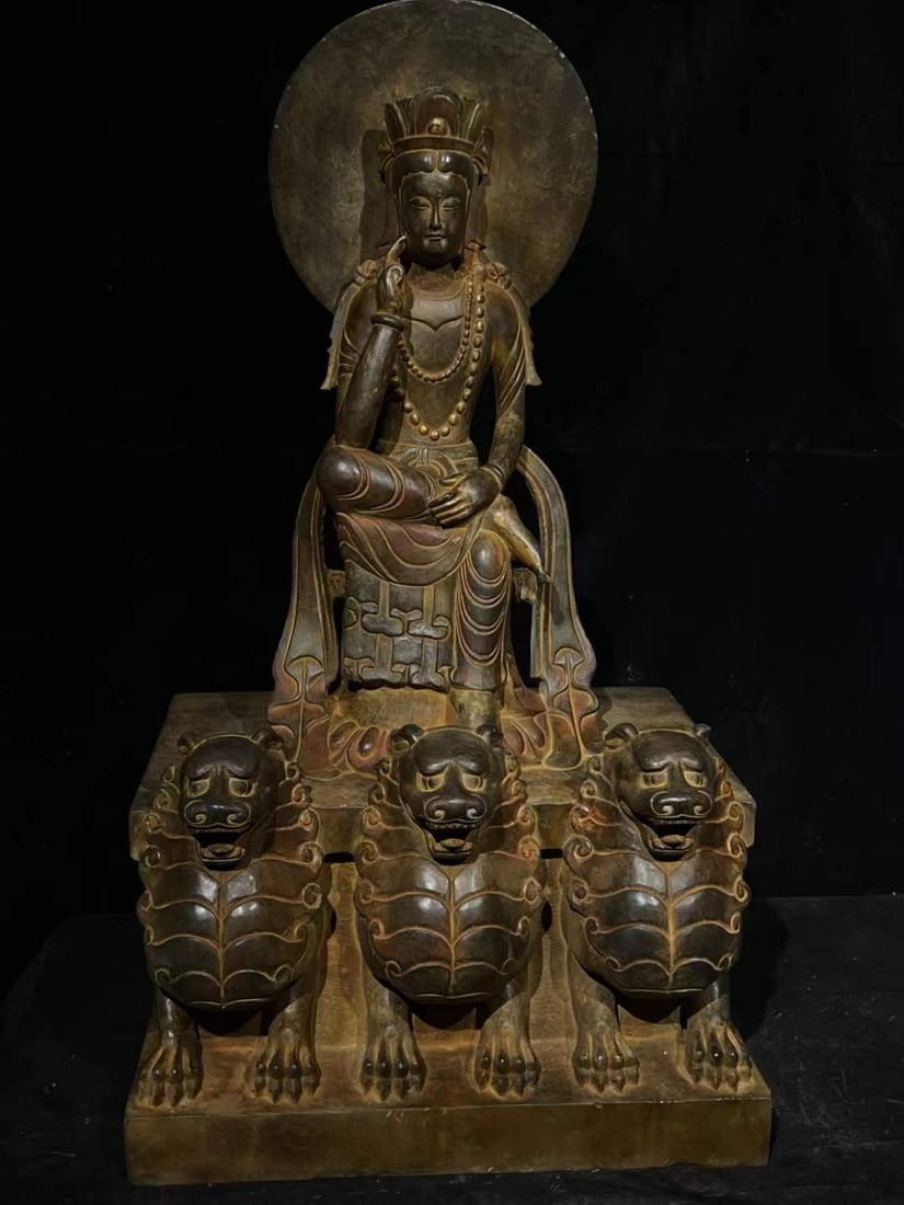 A seated statue of a Northern Qi bluestone carved painted thinking Bodhisattva (1 of 9)