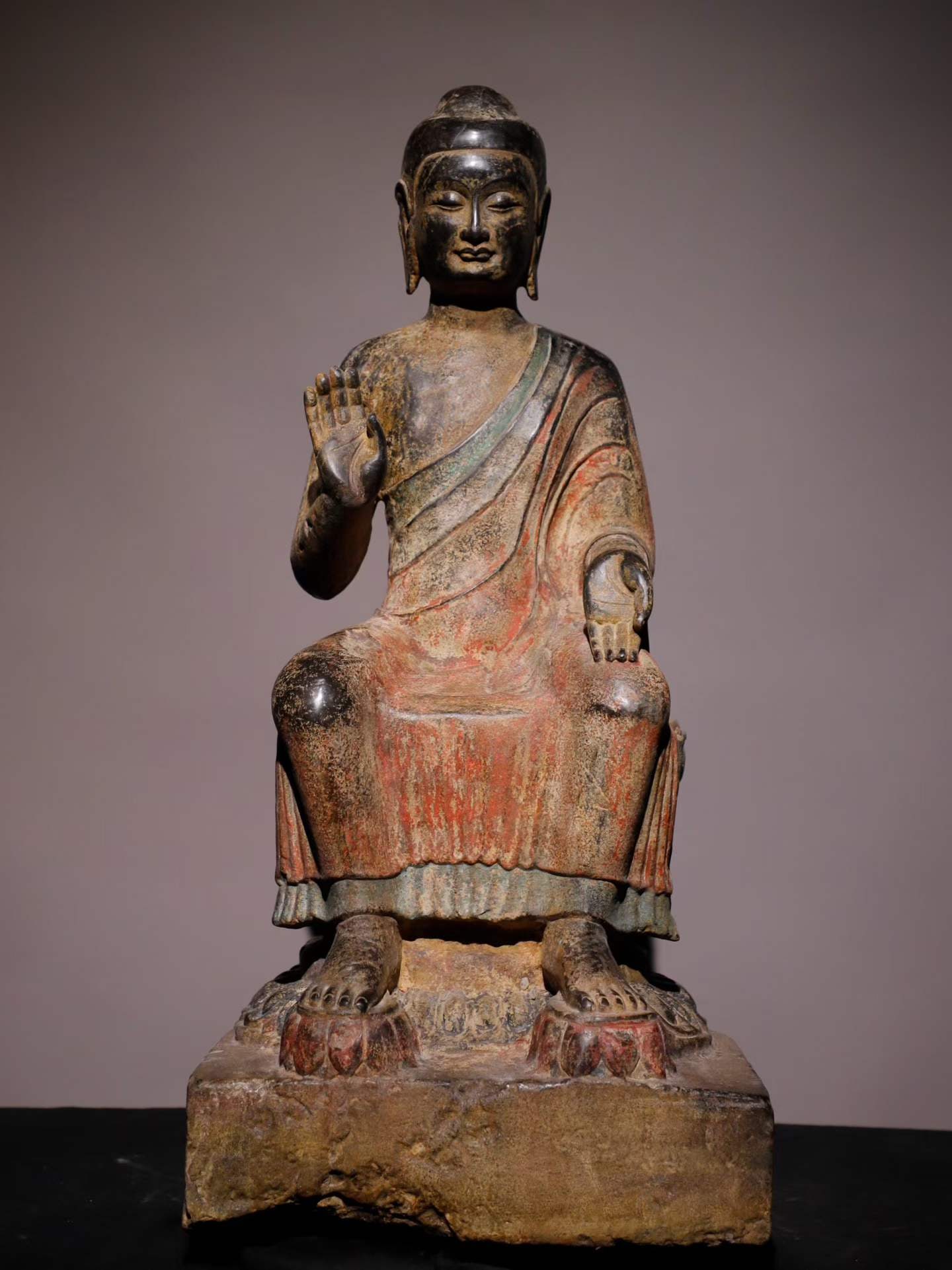 A Northern Qi bluestone painted Buddha statue (1 of 9)