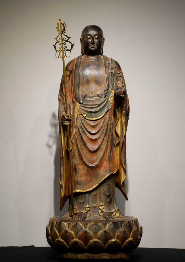 A piece of Song Dynasty bluestone painted Ksitigarbha Bodhisattva The painting is well preserved and (1 of 9)