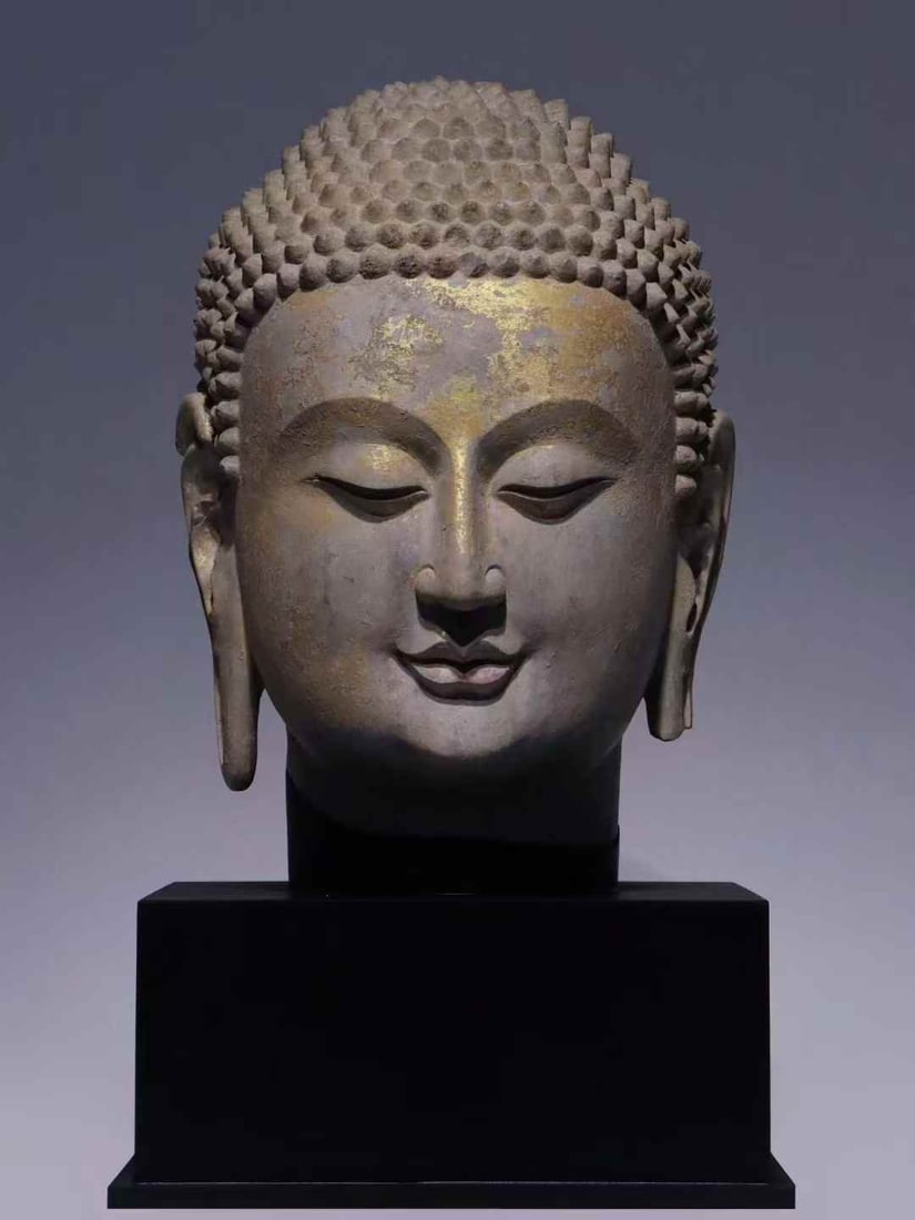 One piece of Northern Qi Shakyamuni Buddha's head: Northern Qi Shakyamuni Buddha's head SIZE: H: 29cm Total H: 42cm (The Dimensions Of All Batches Are Manually Measured.If You Need More Detailed Information, Please Contact Our Customer Service Before 