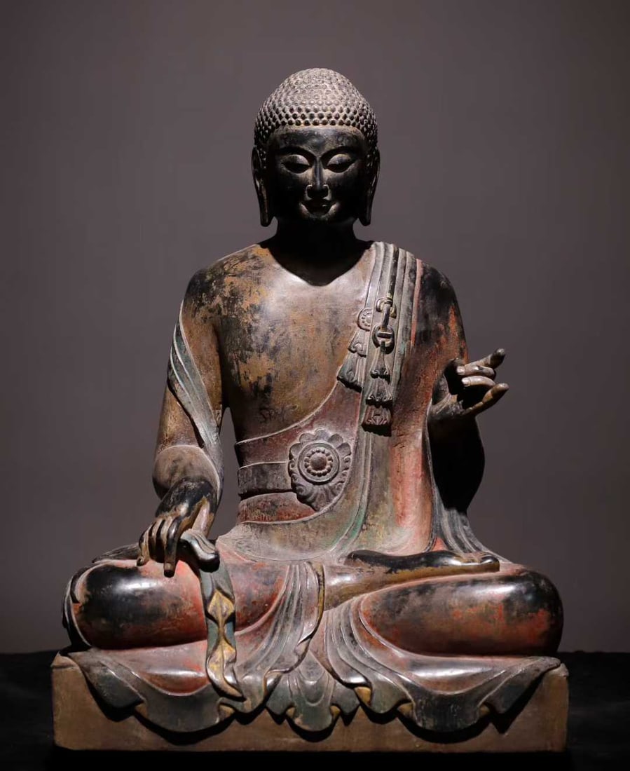 A Northern Qi bluestone painted Buddha statue (1 of 9)