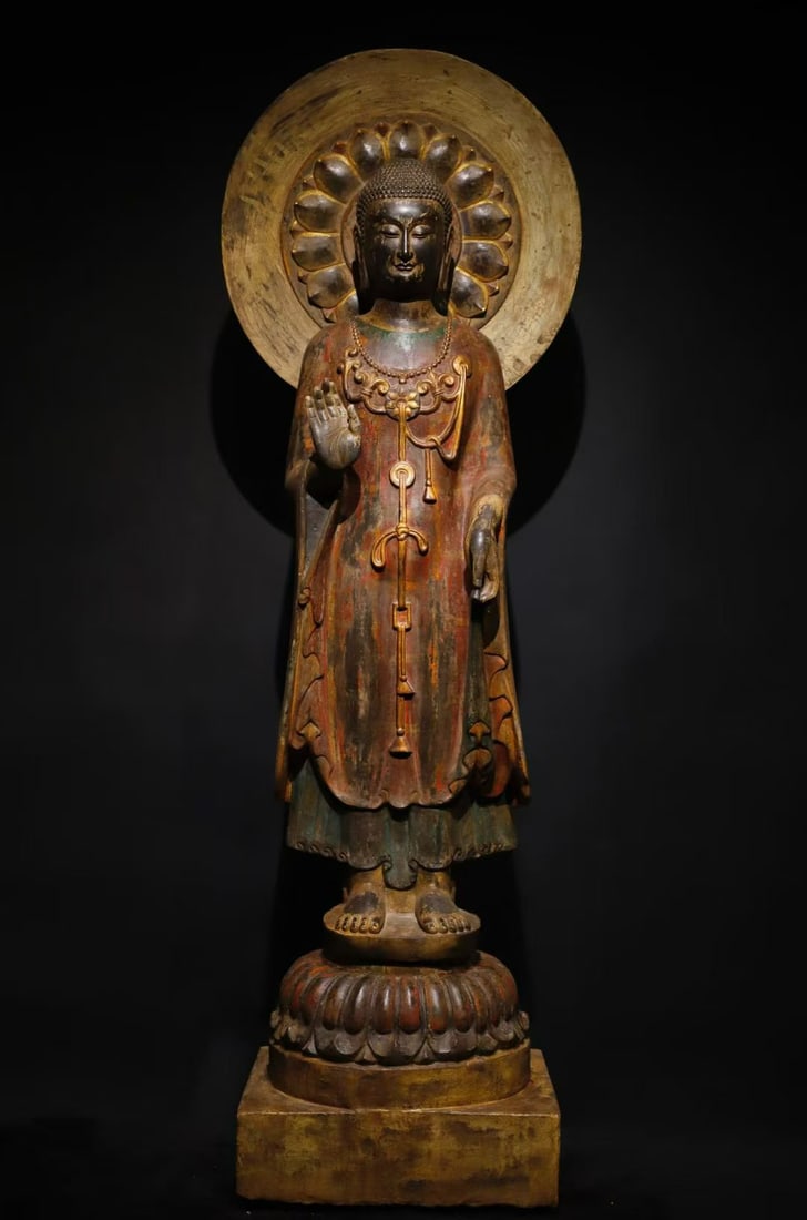 A piece of Northern Qi bluestone painted standing Buddha (1 of 9)