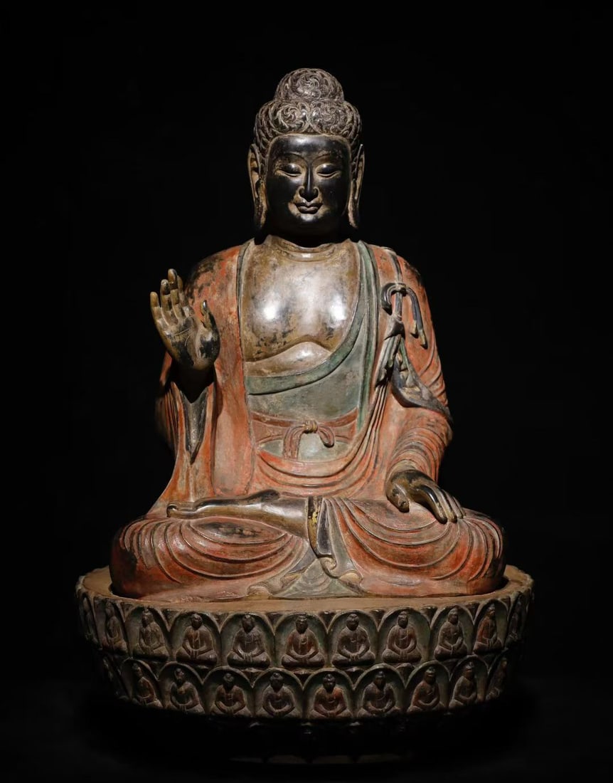A Tang Dynasty bluestone painted Buddha statue (1 of 9)