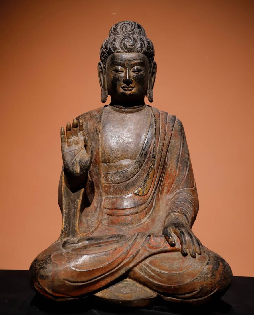 A Tang Dynasty bluestone painted Buddha statue (1 of 9)