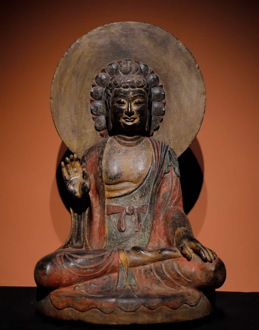 A Tang Dynasty bluestone painted Buddha statue (1 of 9)