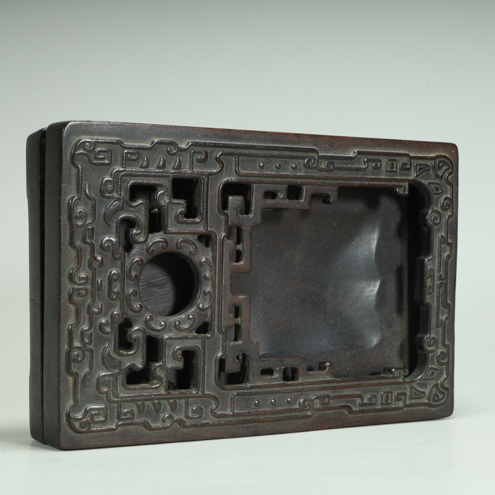 A Qing Dynasty rosewood Kuilong-patterned inkstone box (1 of 8)