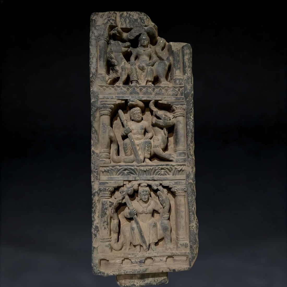 A Gandhara stone carving of the sea god and the ghost mother from the 2nd to 5th centuries AD: Gandhara stone carvings of the sea god and the mother of the ghost SIZE: H:57cm W:20cm (The Dimensions Of All Batches Are Manually Measured.If You Need More Detailed Information, Please Contact Our Cu