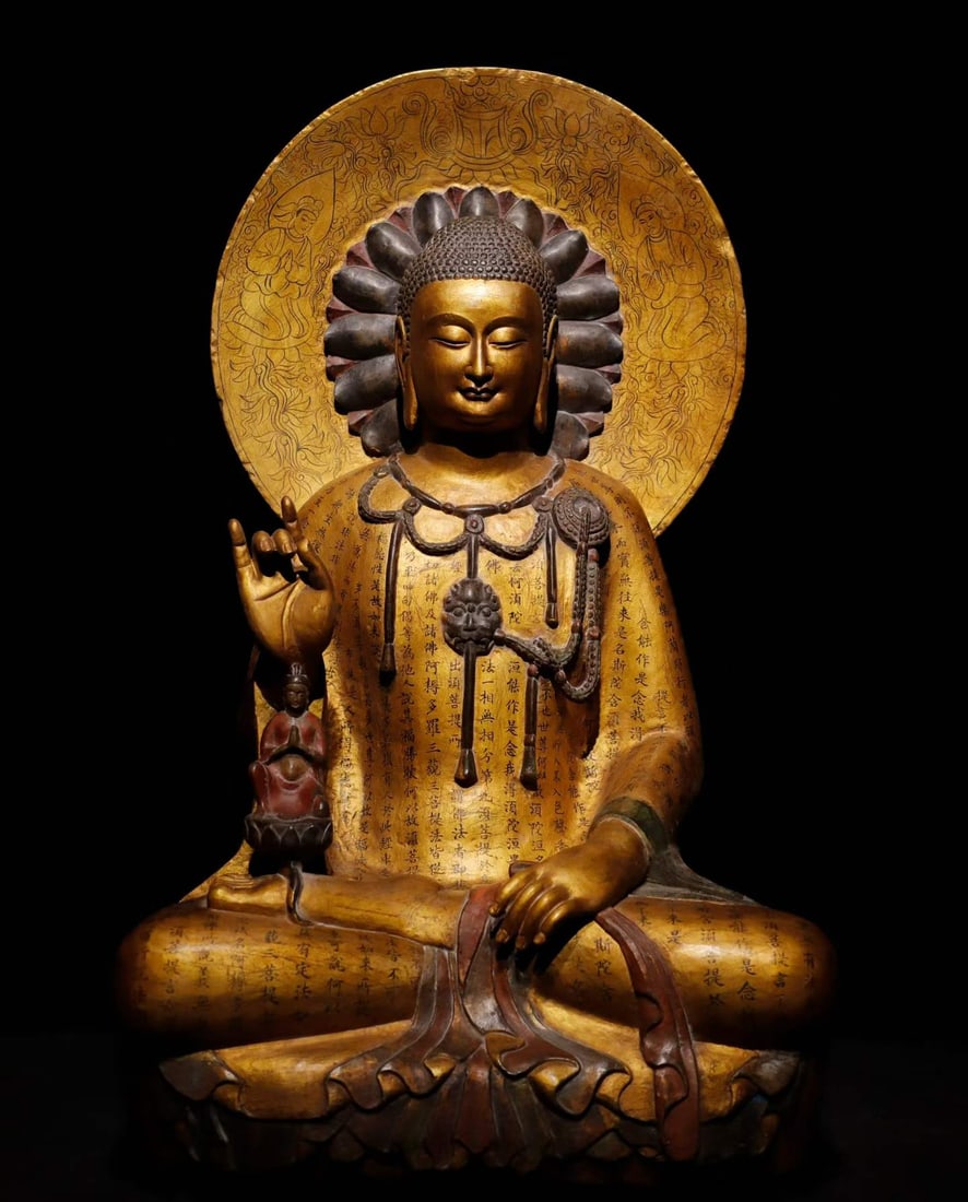 A Northern Qi bluestone gilt painted Buddha statue: Northern Qi bluestone gilt painted Buddha statue SIZE: H:80cm W:47cm T:35cm (The Dimensions Of All Batches Are Manually Measured.If You Need More Detailed Information, Please Contact Our Customer Serv