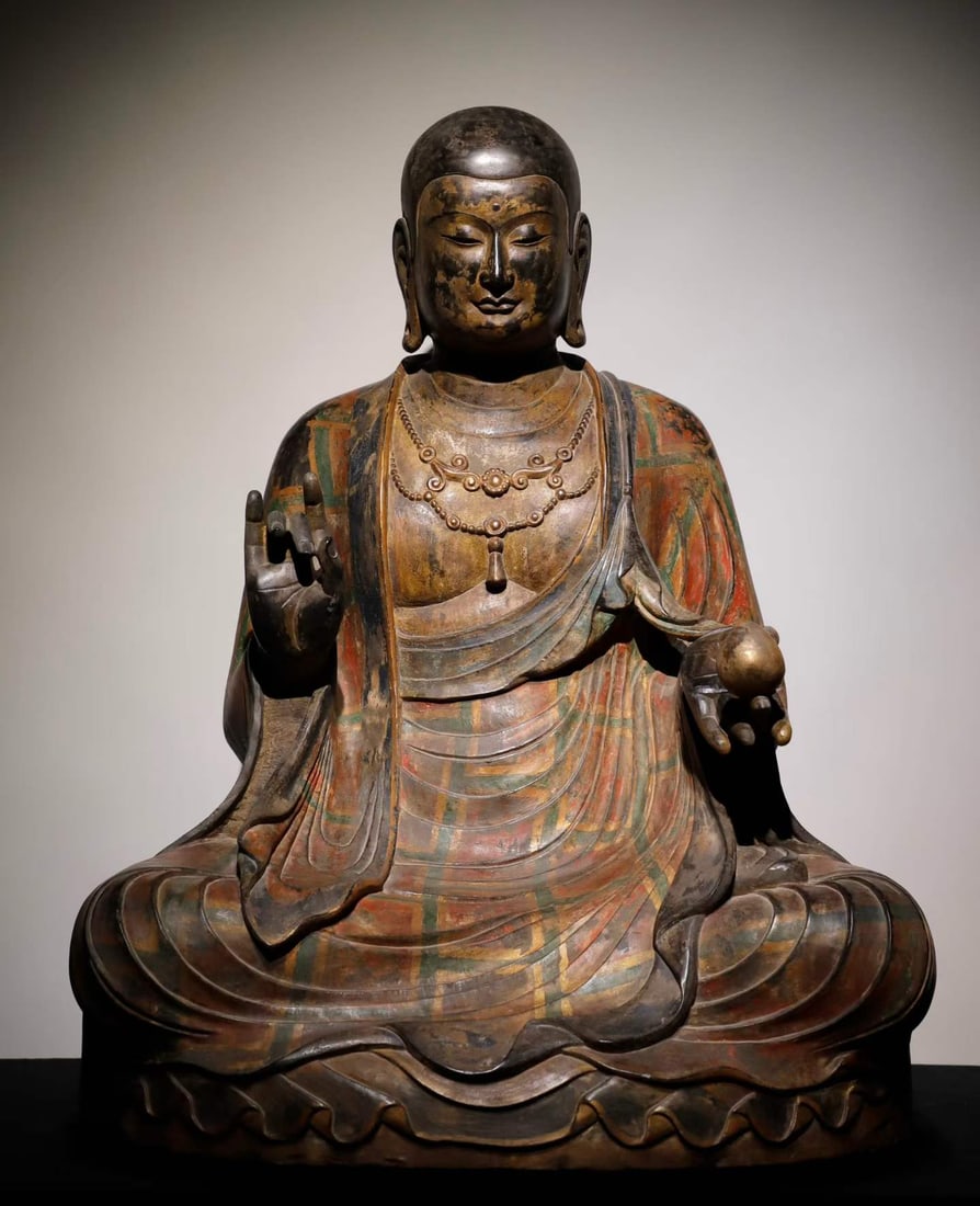 A Song Dynasty bluestone painted Ksitigarbha Bodhisattva: Song Dynasty bluestone painted Ksitigarbha Bodhisattva is exquisitely crafted and compassionate and solemn. SIZE: H:96cm W:75cm T:50cm (The Dimensions Of All Batches Are Manually Measured.If You Need 