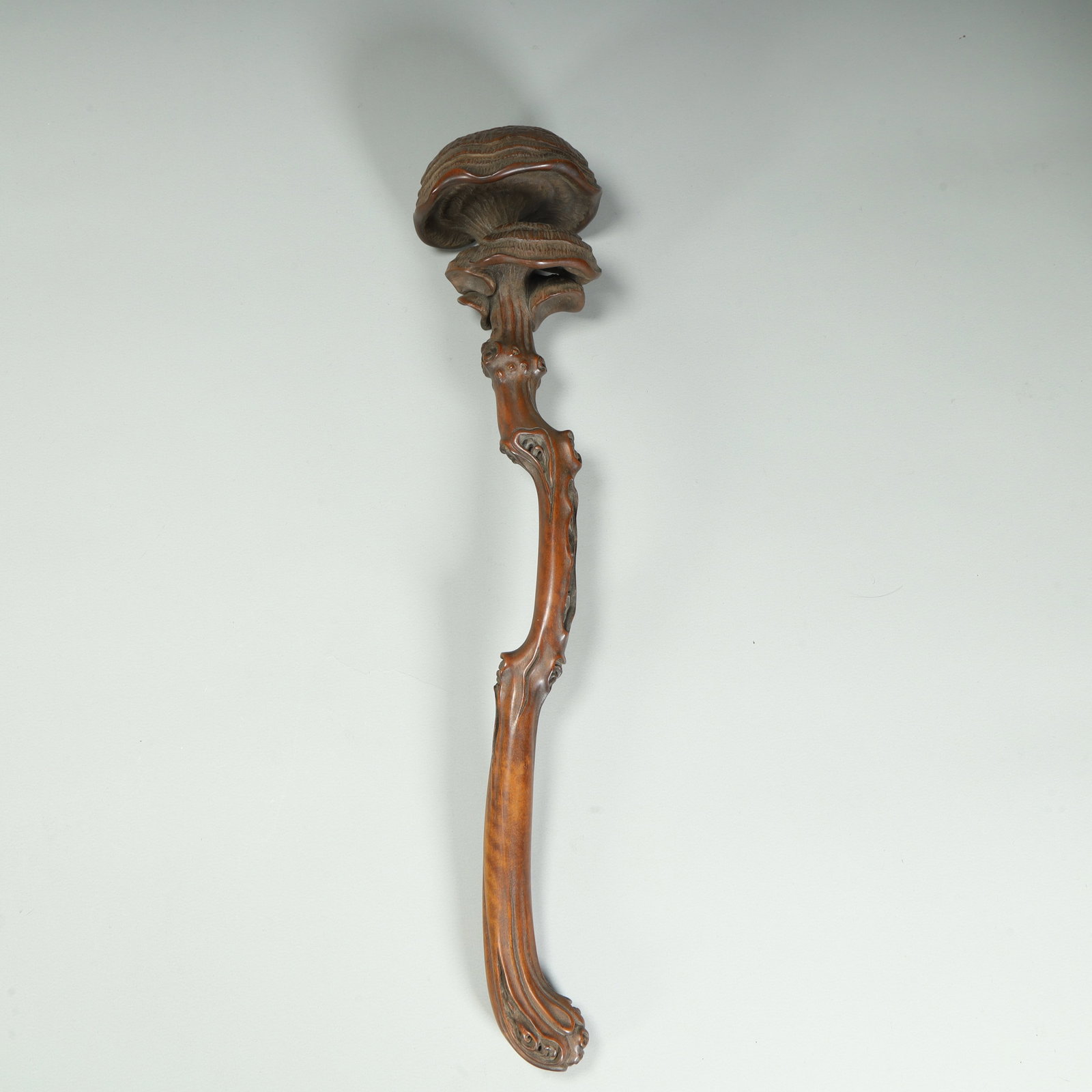 A Qing Dynasty boxwood carving Ganoderma lucidum pattern ruyi: Qing Dynasty boxwood carving Ganoderma lucidum pattern Ruyi SIZE: H:6cm L:30cm W:6cm W:110g (The Dimensions Of All Batches Are Manually Measured.If You Need More Detailed Information, Please Contact O