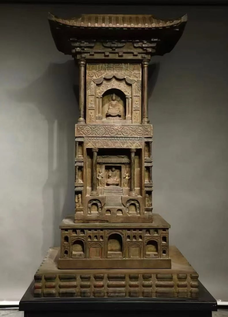 A Tang Dynasty bluestone painted grotto pagoda (1 of 9)