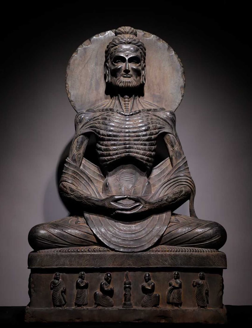 A stone carving of Shakyamuni ascetic statue in Gandhara: Gandhara stone carving Shakyamuni ascetic statue SIZE: H:140cm W:90cm T:26cm (The Dimensions Of All Batches Are Manually Measured.If You Need More Detailed Information, Please Contact Our Customer Ser