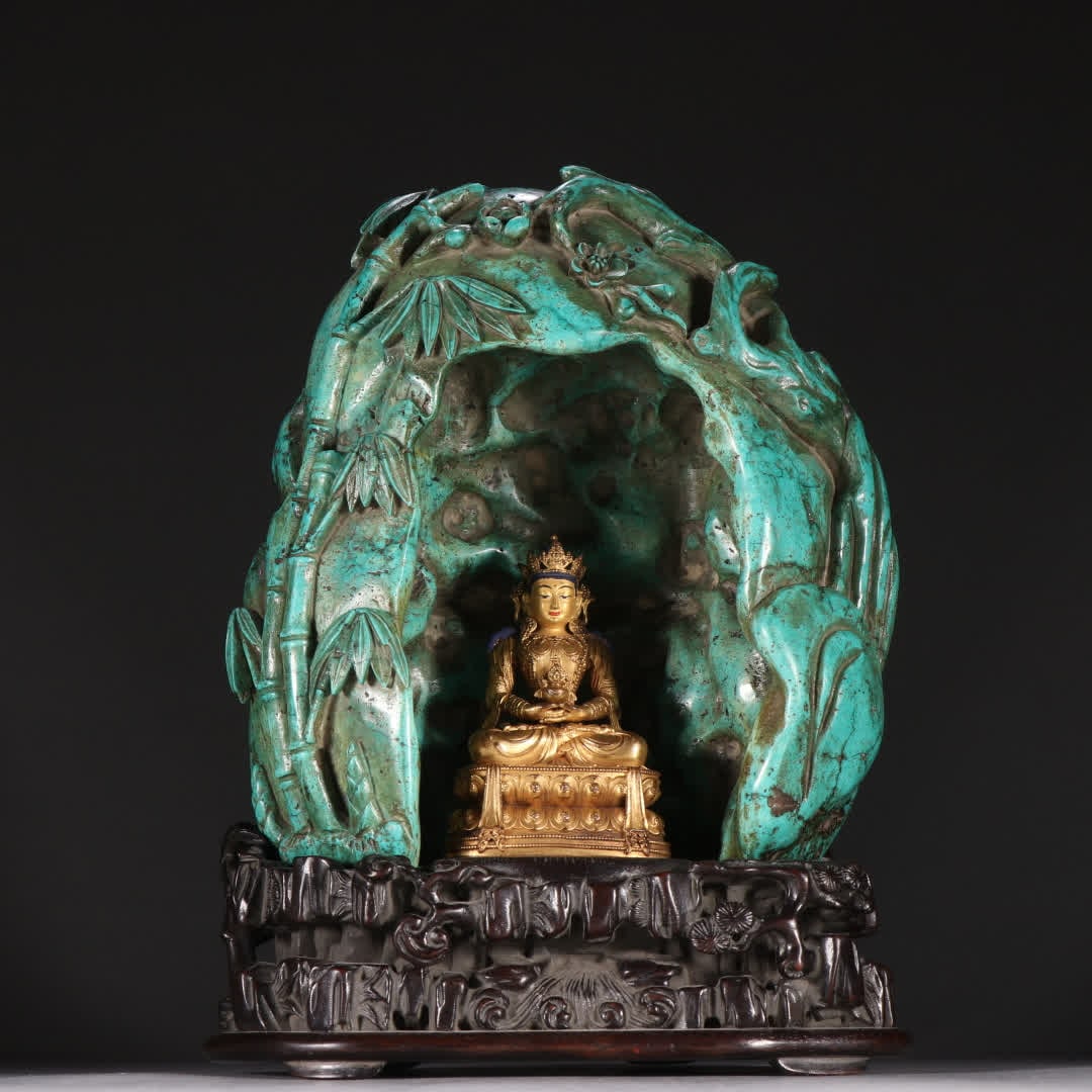 A Qing Dynasty turquoise plum blossom bamboo pattern Buddhist niche: Qing Dynasty Turquoise Plum Blossom Bamboo Pattern Buddhist Niche SIZE: H:22.2cm W:16cm W:3024.2g (The Dimensions Of All Batches Are Manually Measured.If You Need More Detailed Information, Please Con
