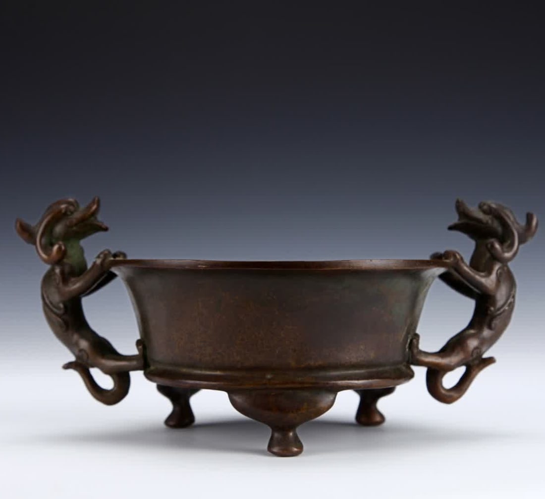 One purple copper double-dragon incense burner (1 of 9)