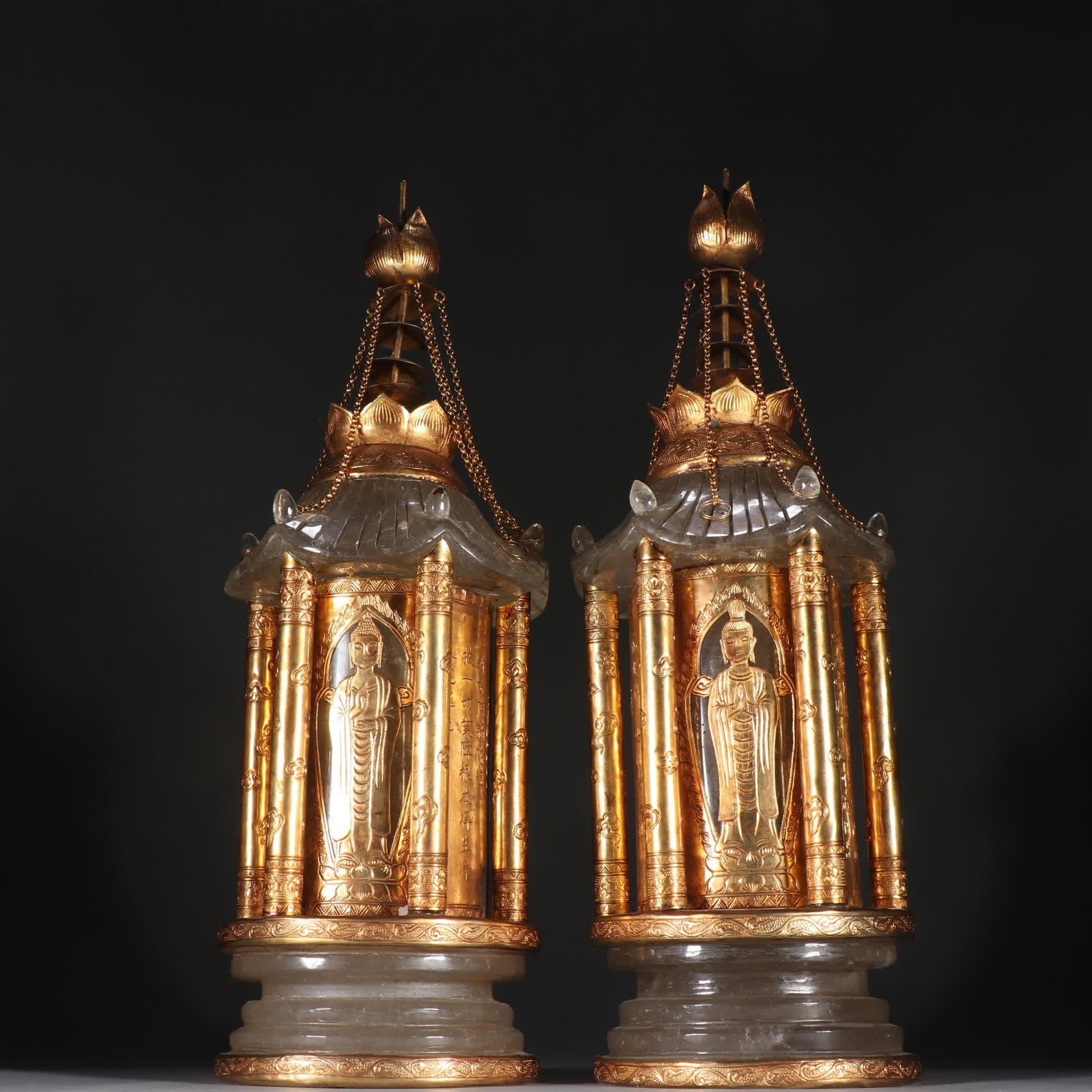 A pair of Liao gold crystal-gilt relic pagodas (1 of 9)