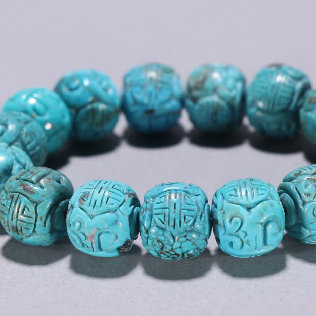 One turquoise carved longevity pattern bracelet - 2