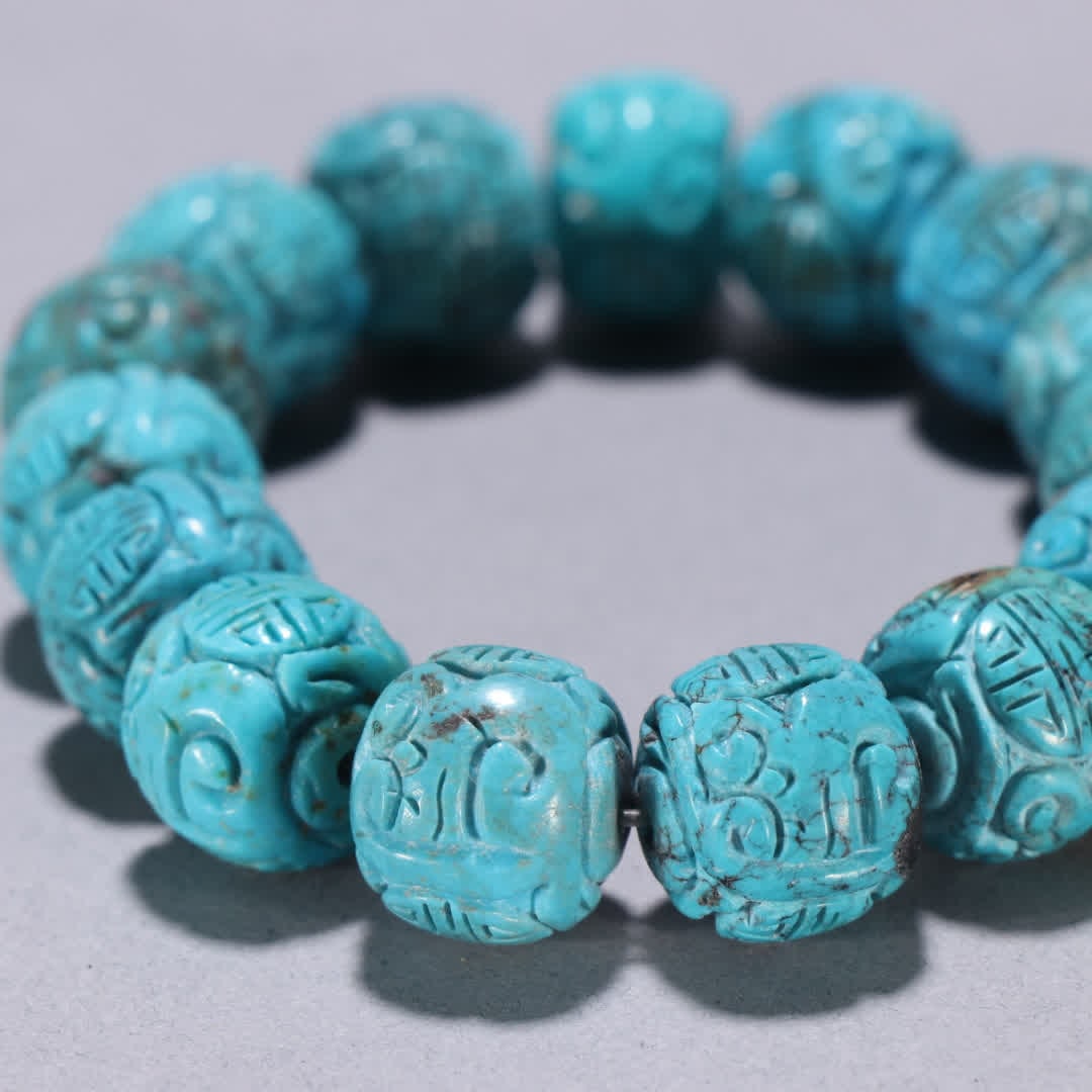 One turquoise carved longevity pattern bracelet - 3