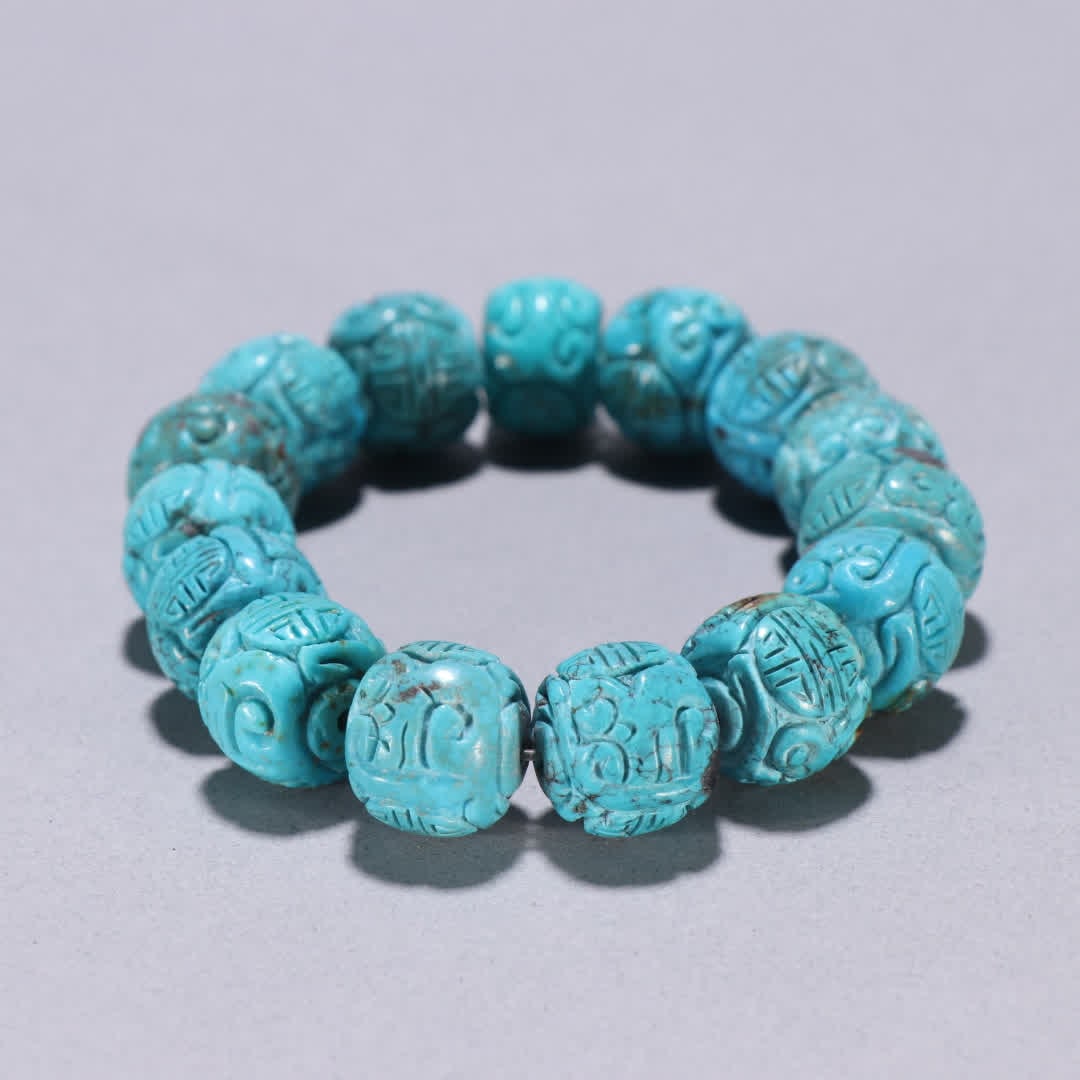 One turquoise carved longevity pattern bracelet - 4