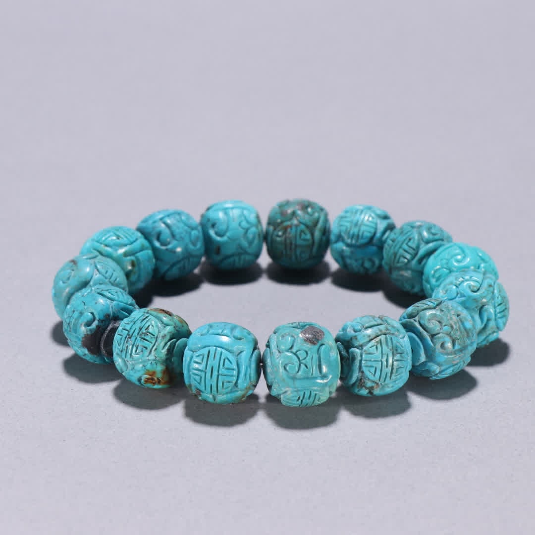 One turquoise carved longevity pattern bracelet - 5