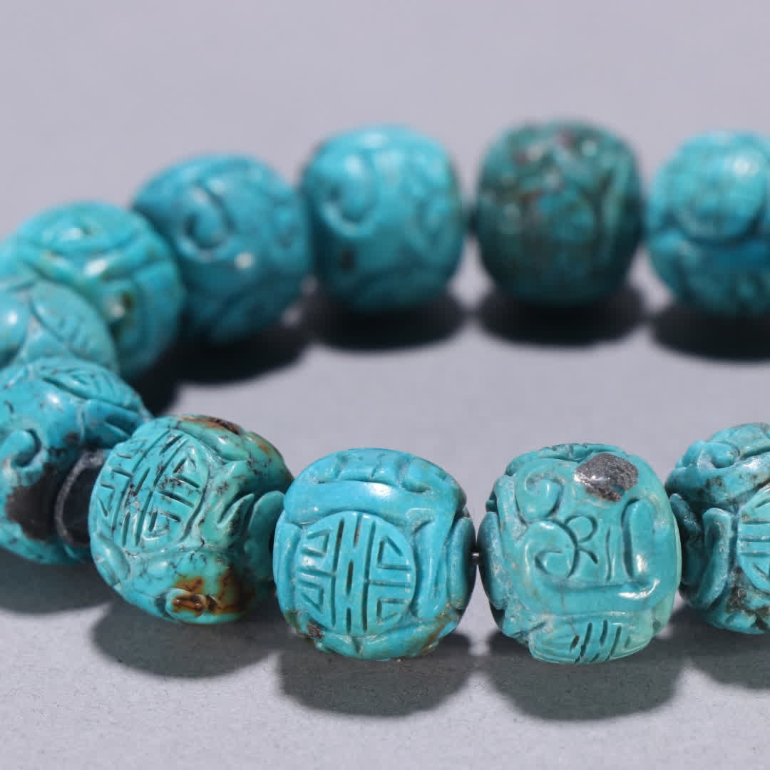 One turquoise carved longevity pattern bracelet - 6