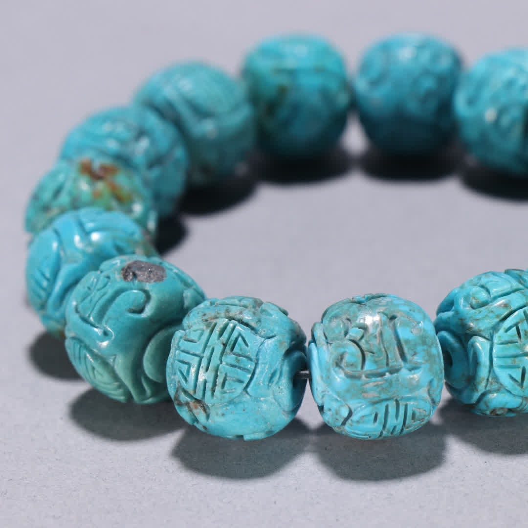 One turquoise carved longevity pattern bracelet - 7