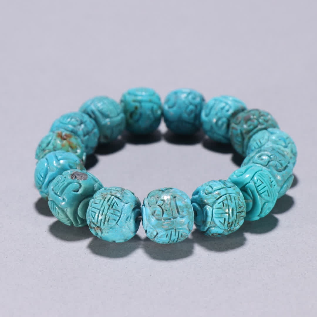 One turquoise carved longevity pattern bracelet - 8
