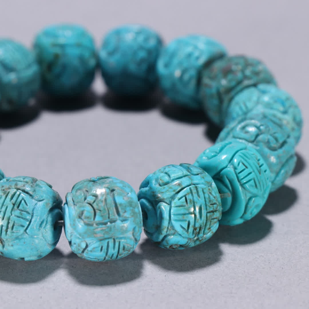 One turquoise carved longevity pattern bracelet - 9