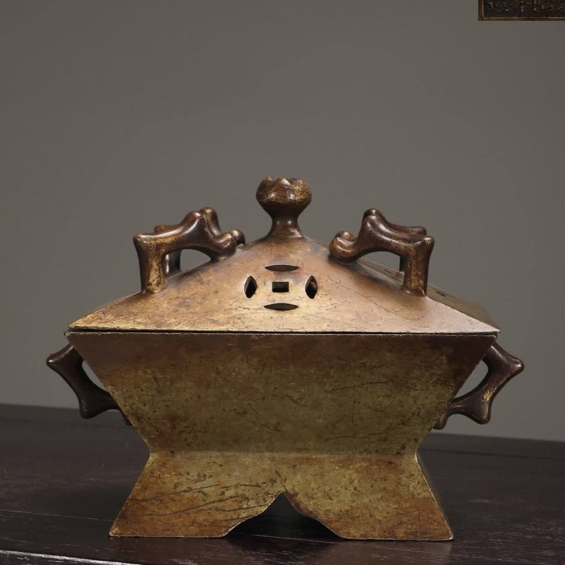 A Ming Dynasty bronze-bodied square incense burner (1 of 9)