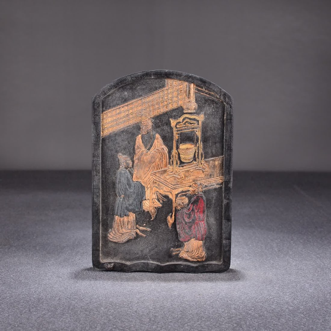 A Qing Dynasty Huizhou tilted vessel inscription ink: Qing Dynasty Huizhou Tilted Vessel Inscription SIZE: W: Approx. 400g 15.5x10.5x2cm (The Dimensions Of All Batches Are Manually Measured.If You Need More Detailed Information, Please Contact Our Custom