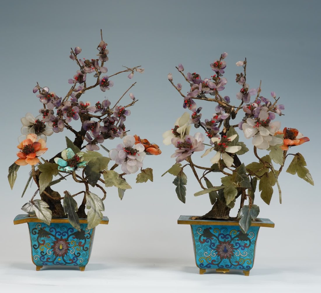 A pair of late Qing dynasty cloisonne jade bonsai (1 of 12)