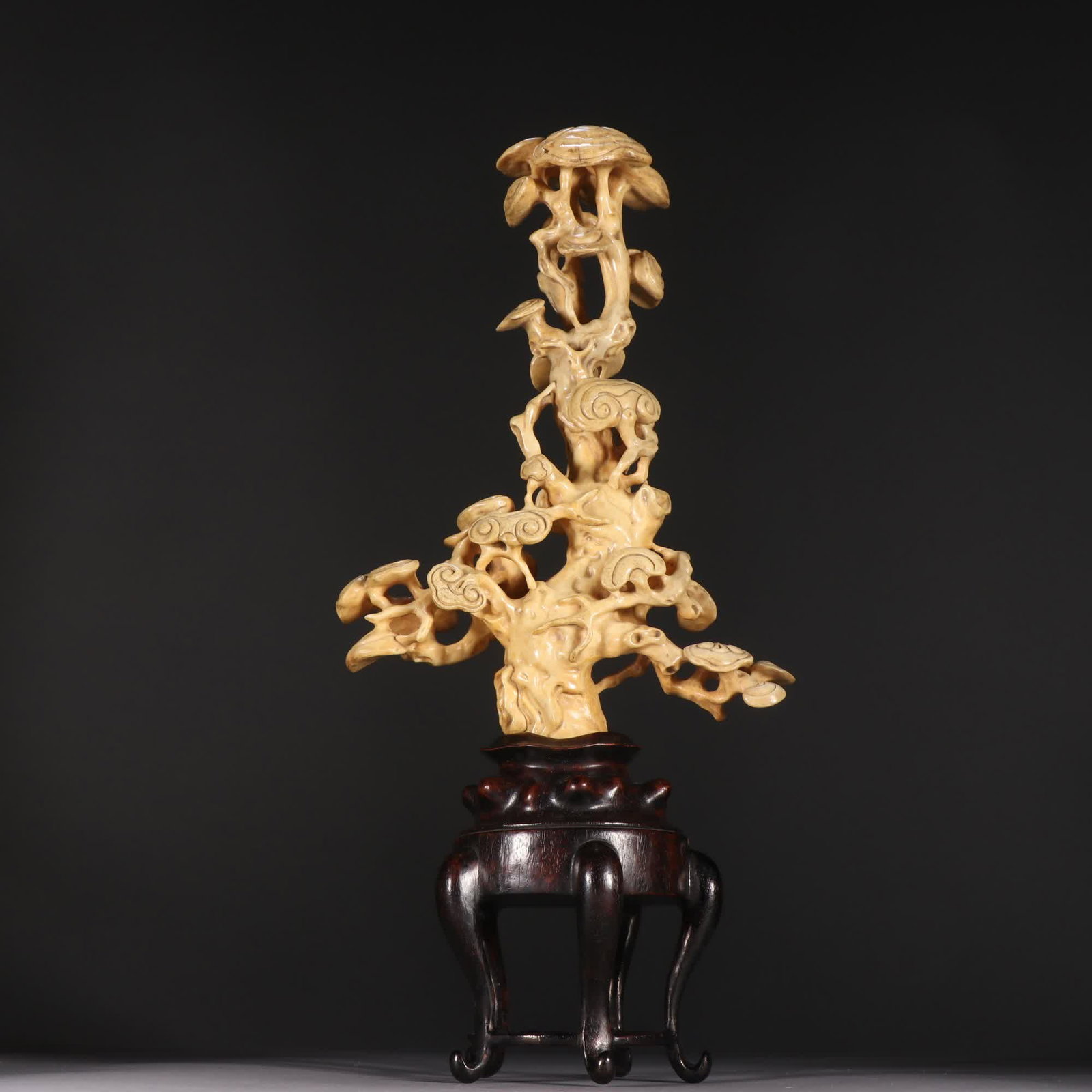 A Qing Deer Antler Carving Lingzhi Ornament (1 of 9)