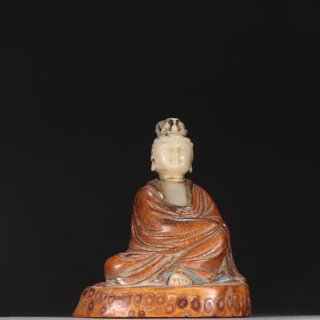 One is a Qing Dynasty bamboo carving with a Shoushan stone Guanyin statue (1 of 9)
